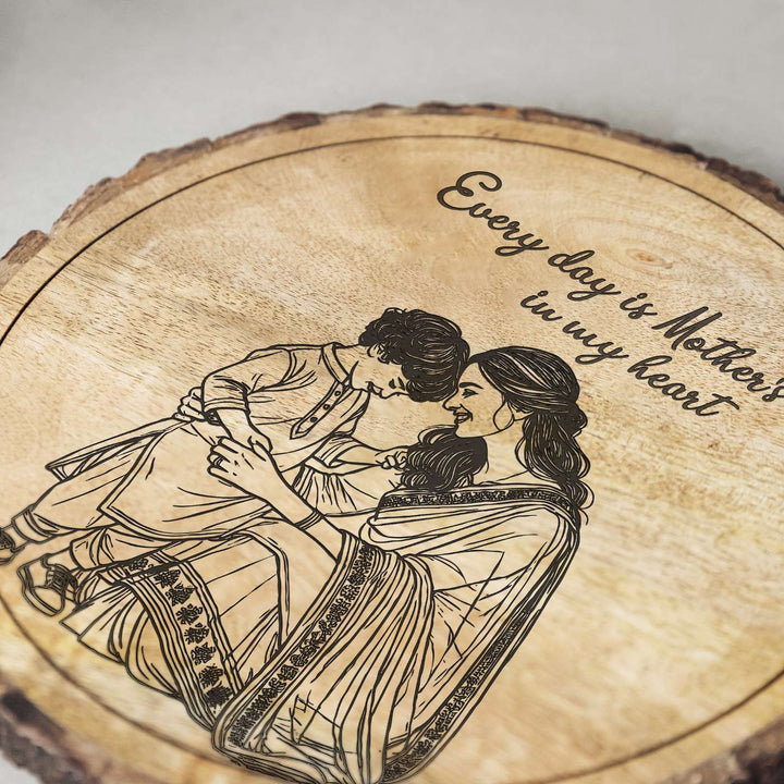 Personalized Hand Carved Engraved Mom And Son Theme Wooden Decorative Plaque