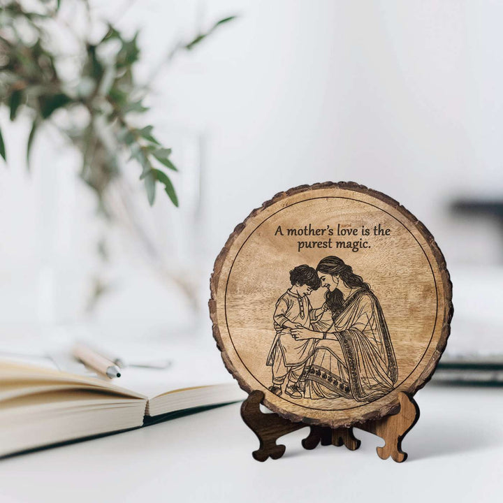 Personalized Hand Carved Engraved Mom And Son Theme Wooden Decorative Plaque