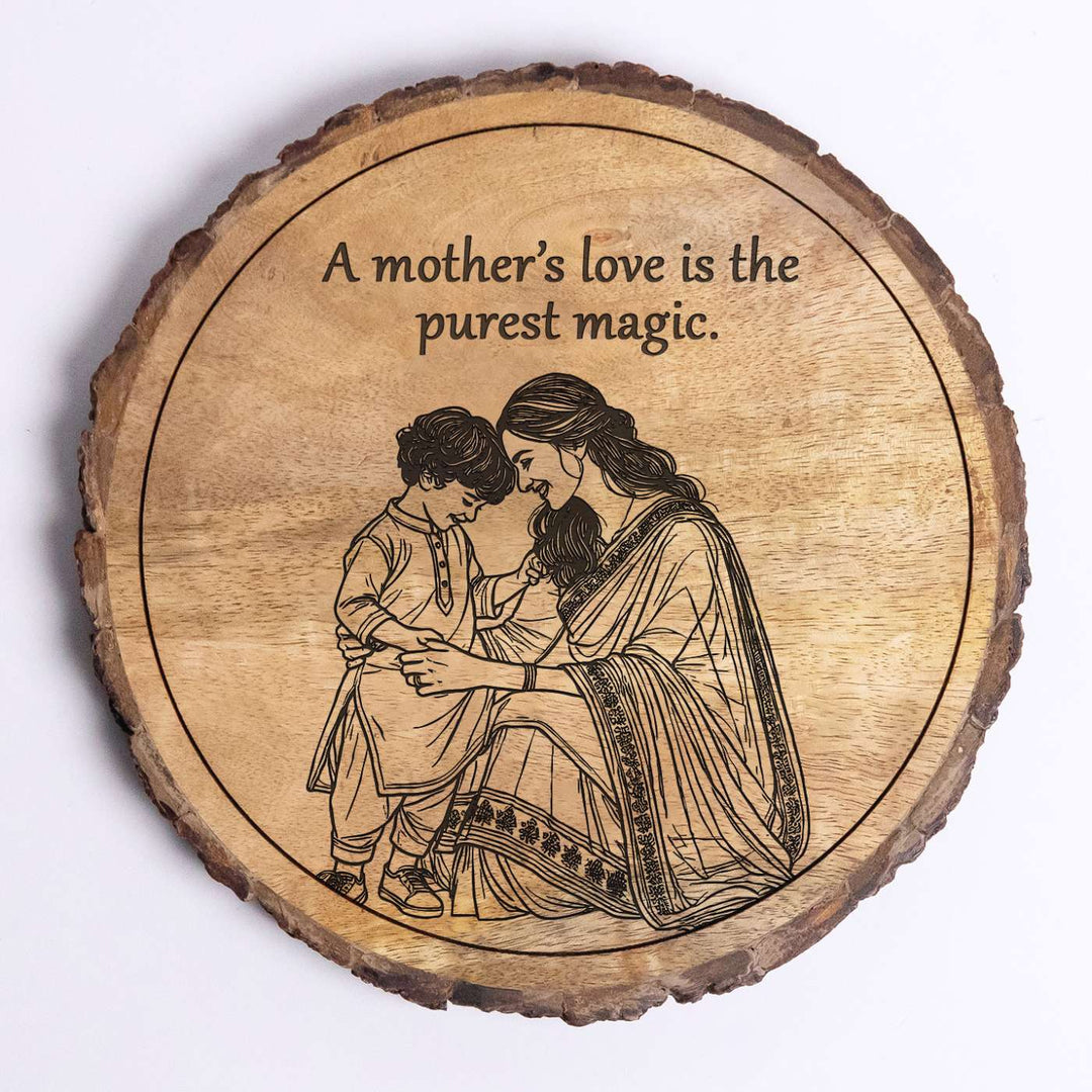 Personalized Hand Carved Engraved Mom And Son Theme Wooden Decorative Plaque