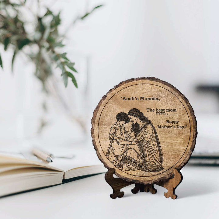 Personalized Hand Carved Engraved Mom And Son Theme Wooden Decorative Plaque