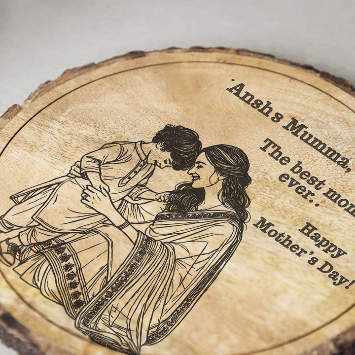 Personalized Hand Carved Engraved Mom And Son Theme Wooden Decorative Plaque