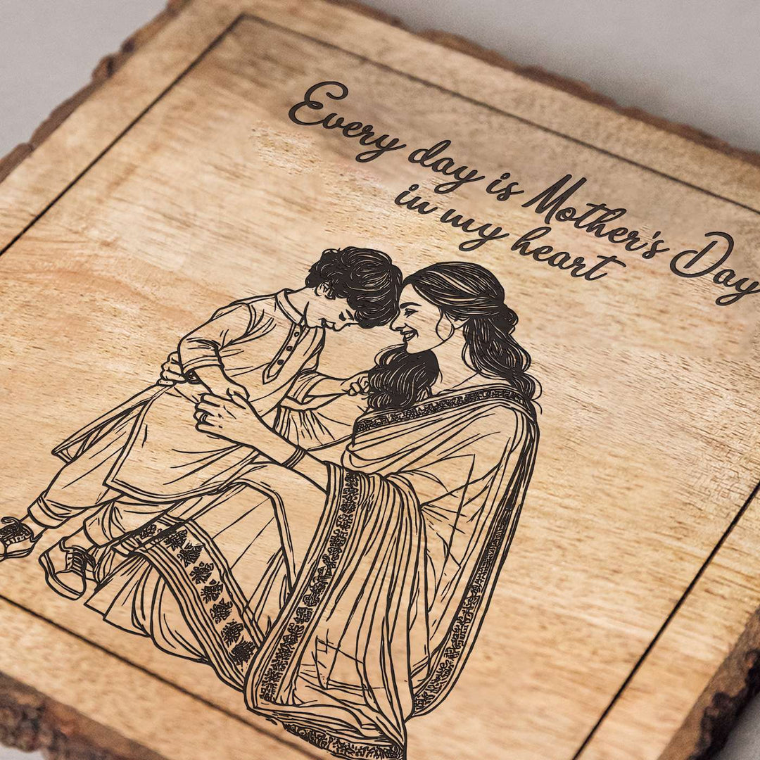 Personalized Hand Carved Engraved Mom And Son Theme Wooden Decorative Plaque