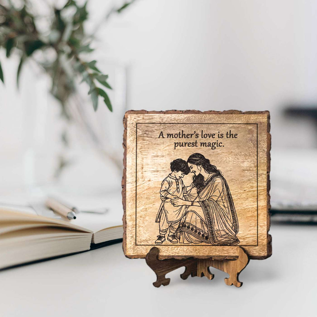 Personalized Hand Carved Engraved Mom And Son Theme Wooden Decorative Plaque