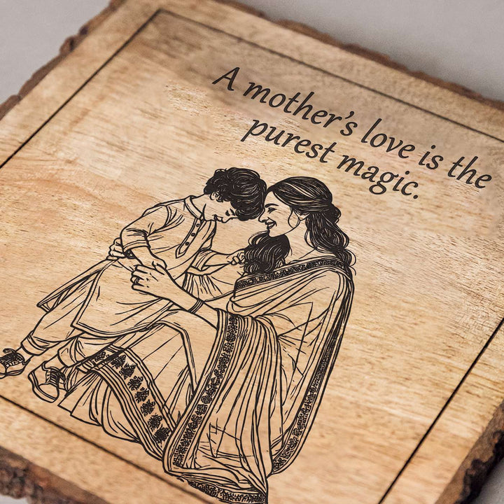 Personalized Hand Carved Engraved Mom And Son Theme Wooden Decorative Plaque