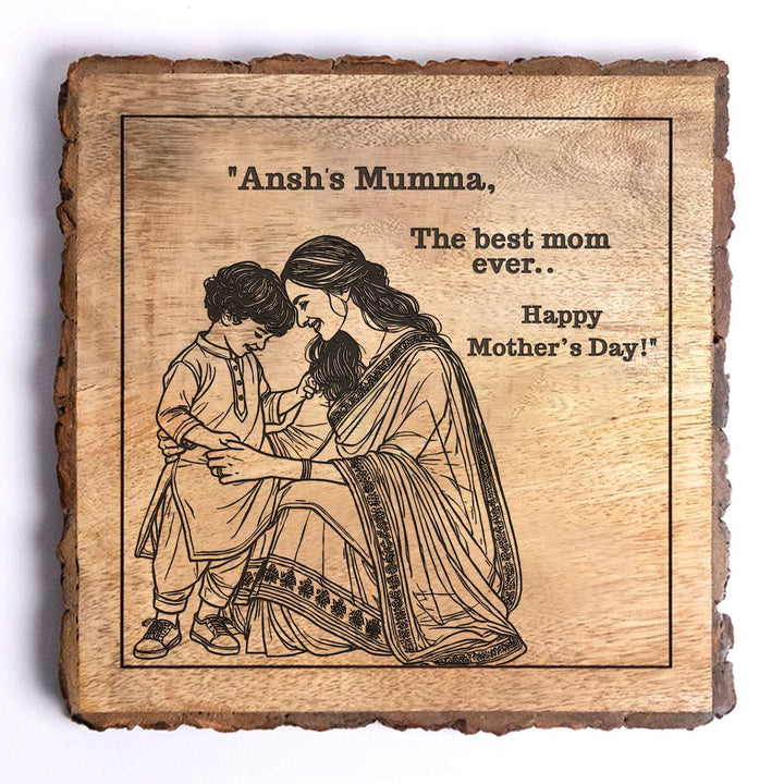 Personalized Hand Carved Engraved Mom And Son Theme Wooden Decorative Plaque