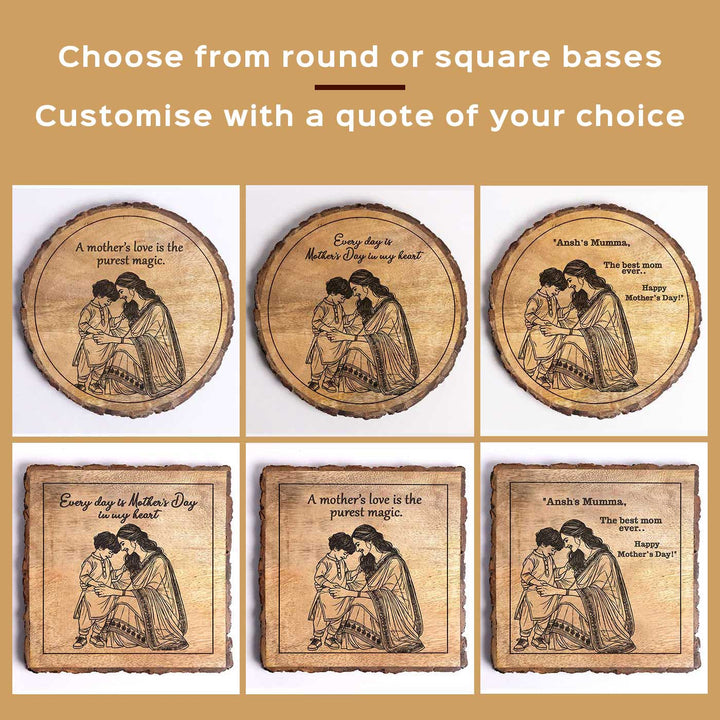 Personalized Hand Carved Engraved Mom And Son Theme Wooden Decorative Plaque