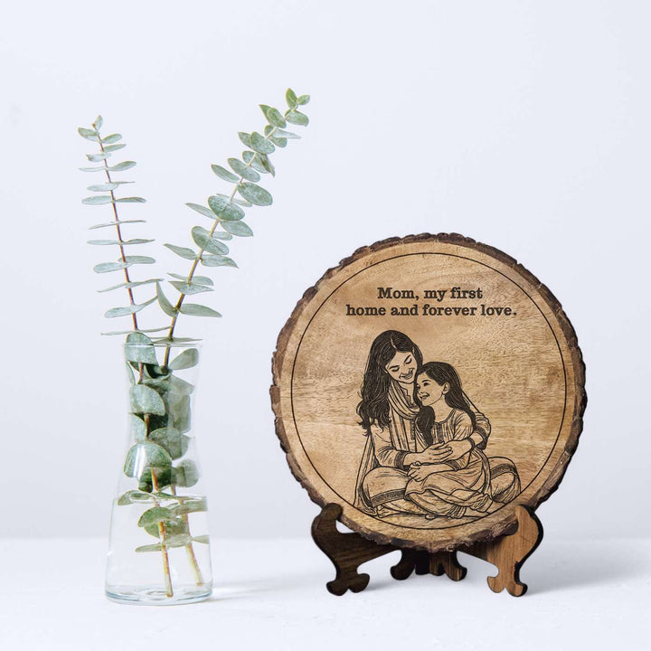 Personalized Hand Carved Engraved Mom And Daughter Theme Wooden Decorative Plaque