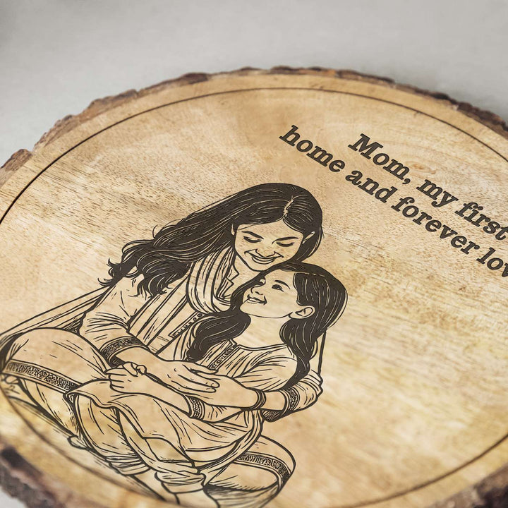 Personalized Hand Carved Engraved Mom And Daughter Theme Wooden Decorative Plaque