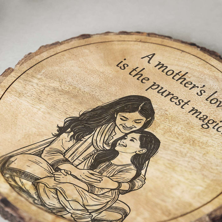 Personalized Hand Carved Engraved Mom And Daughter Theme Wooden Decorative Plaque