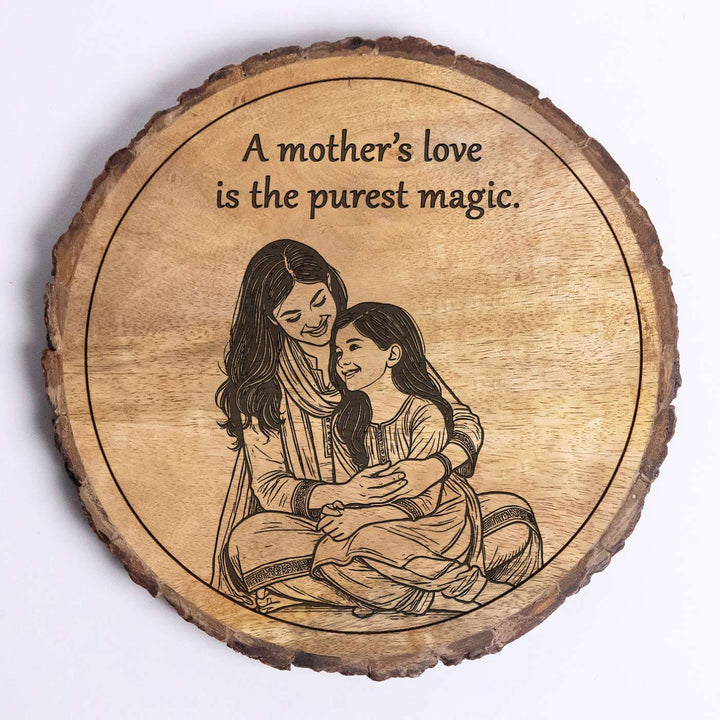 Personalized Hand Carved Engraved Mom And Daughter Theme Wooden Decorative Plaque