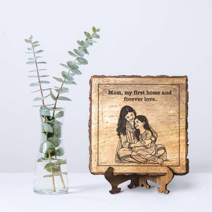 Personalized Hand Carved Engraved Mom And Daughter Theme Wooden Decorative Plaque