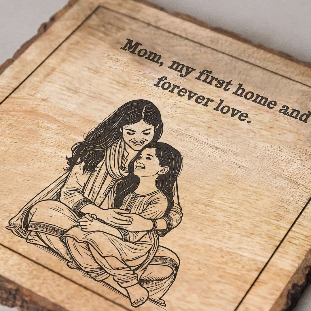 Personalized Hand Carved Engraved Mom And Daughter Theme Wooden Decorative Plaque