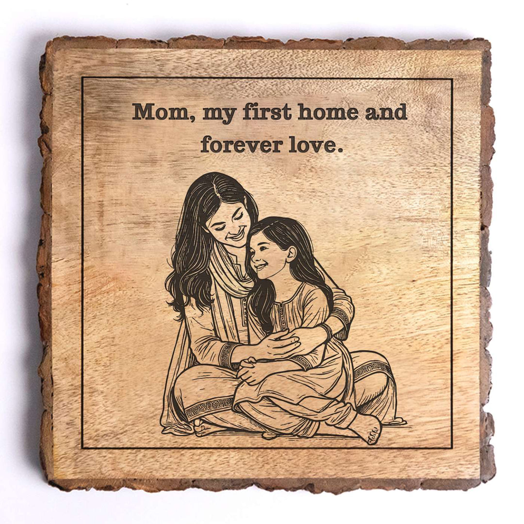 Personalized Hand Carved Engraved Mom And Daughter Theme Wooden Decorative Plaque