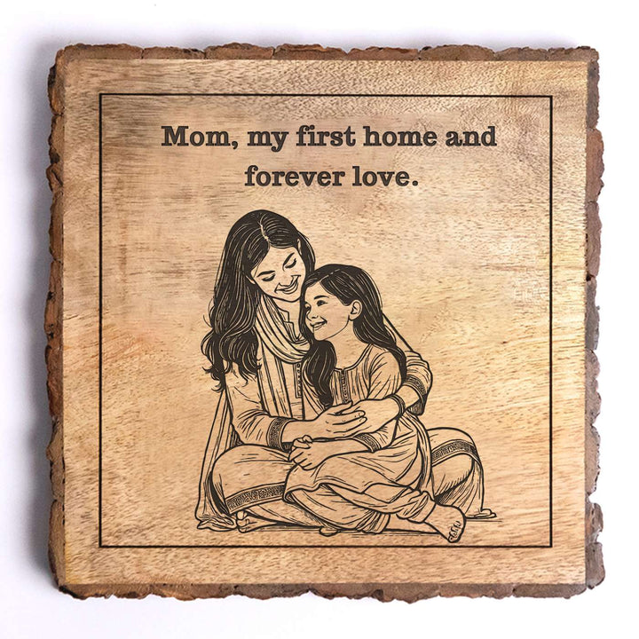 Personalized Hand Carved Engraved Mom And Daughter Theme Wooden Decorative Plaque