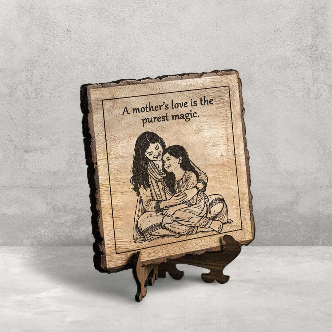 Personalized Hand Carved Engraved Mom And Daughter Theme Wooden Decorative Plaque