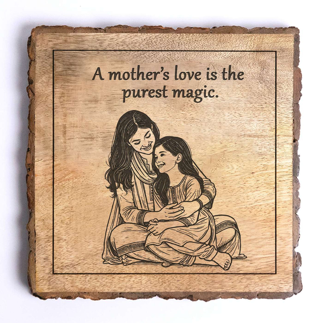 Personalized Hand Carved Engraved Mom And Daughter Theme Wooden Decorative Plaque