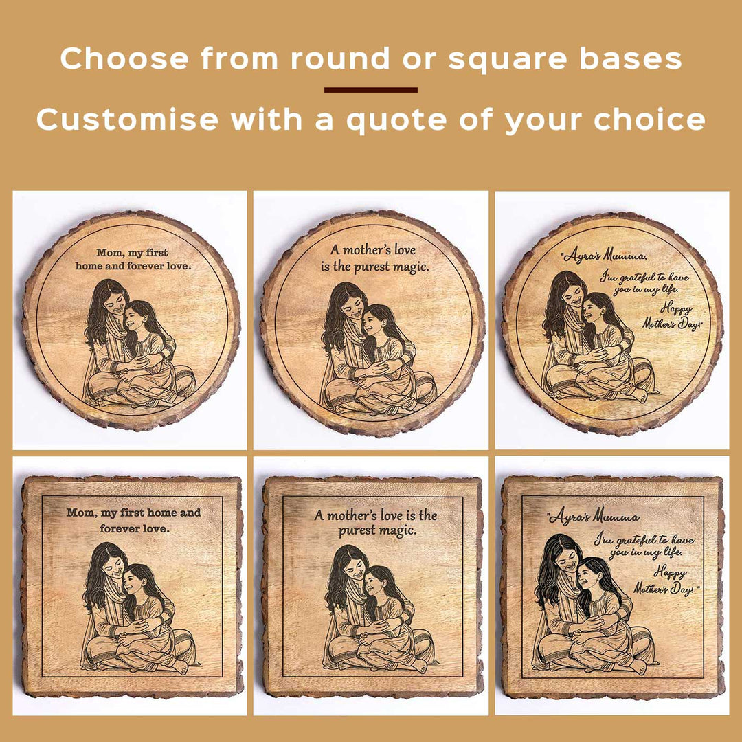 Personalized Hand Carved Engraved Mom And Daughter Theme Wooden Decorative Plaque