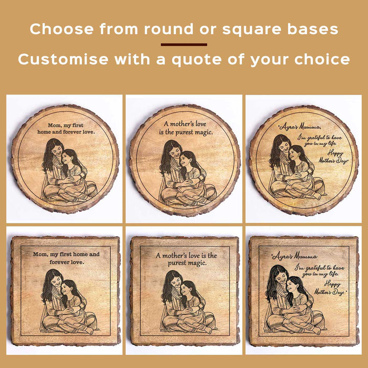 Personalized Hand Carved Engraved Mom And Daughter Theme Wooden Decorative Plaque