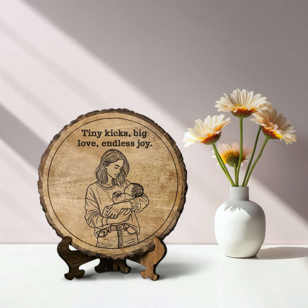 Personalized Hand Carved Engraved Mom And Child Theme Wooden Decorative Plaque