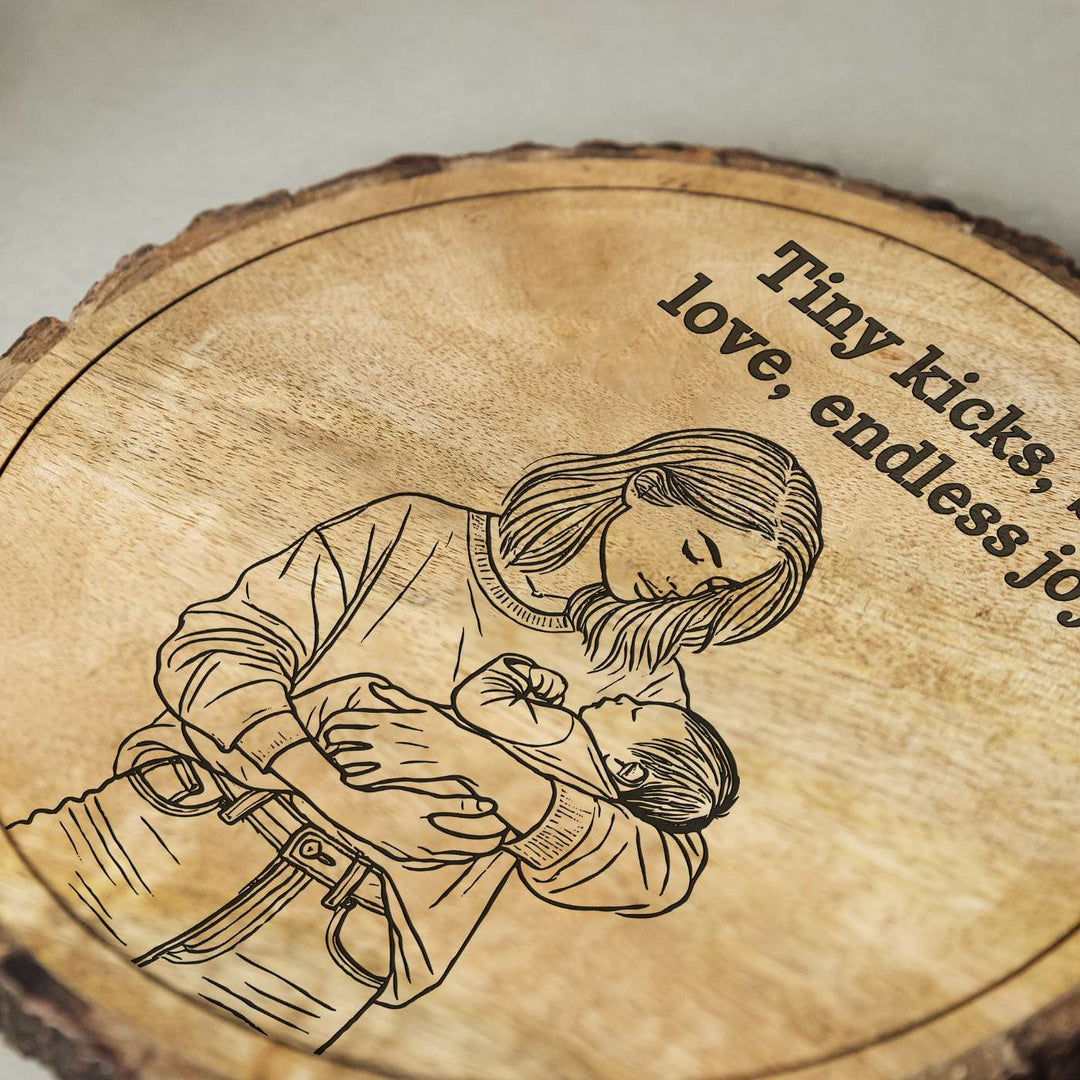 Personalized Hand Carved Engraved Mom And Child Theme Wooden Decorative Plaque