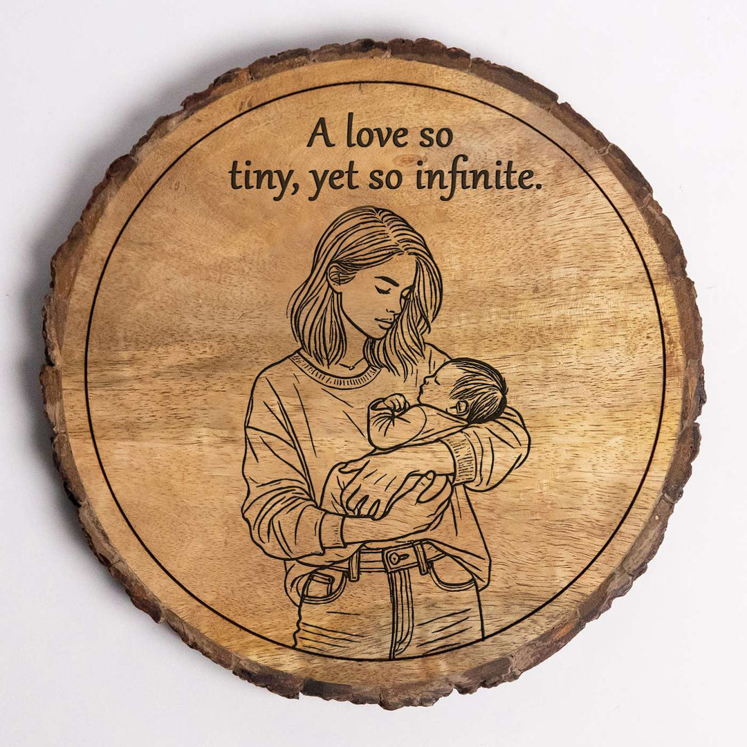 Personalized Hand Carved Engraved Mom And Child Theme Wooden Decorative Plaque