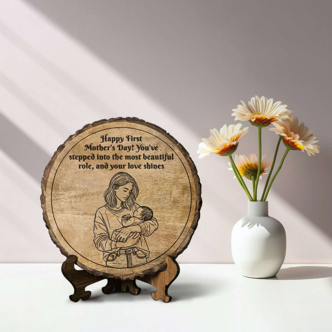 Personalized Hand Carved Engraved Mom And Child Theme Wooden Decorative Plaque