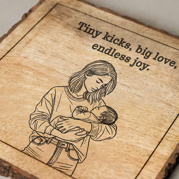 Personalized Hand Carved Engraved Mom And Child Theme Wooden Decorative Plaque