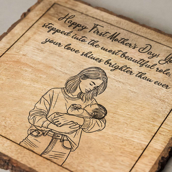 Personalized Hand Carved Engraved Mom And Child Theme Wooden Decorative Plaque