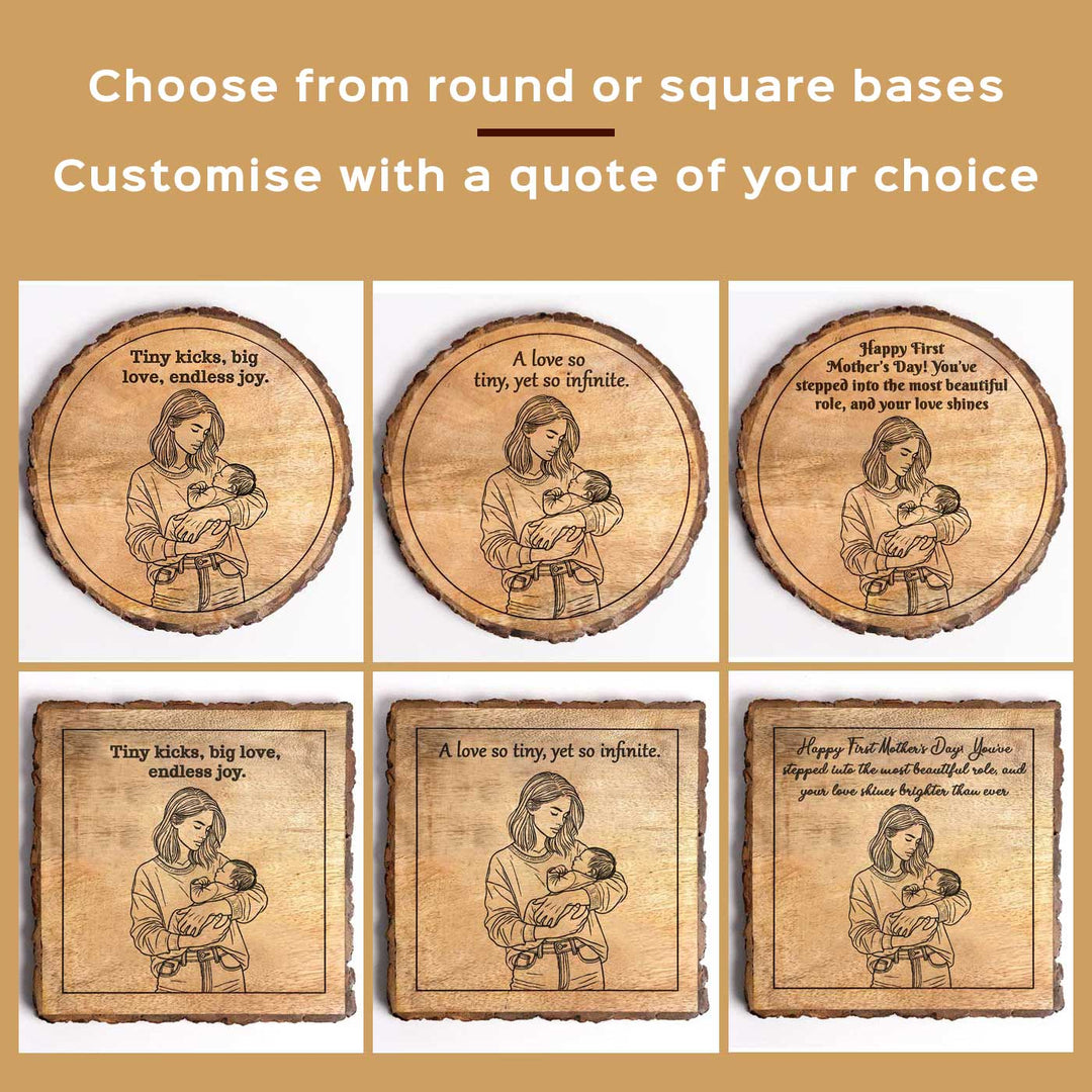 Personalized Hand Carved Engraved Mom And Child Theme Wooden Decorative Plaque