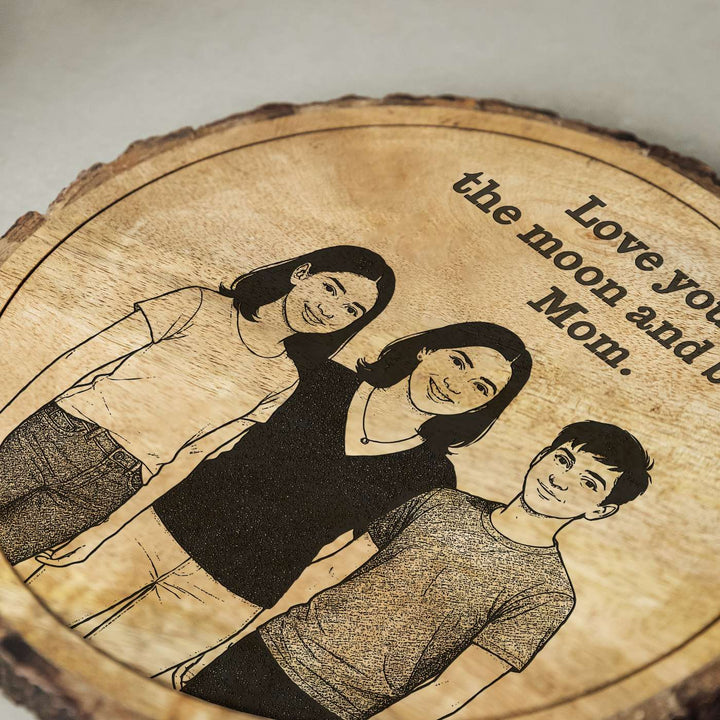 Personalized Hand Carved Engraved Mom And Children Theme Wooden Decorative Plaque