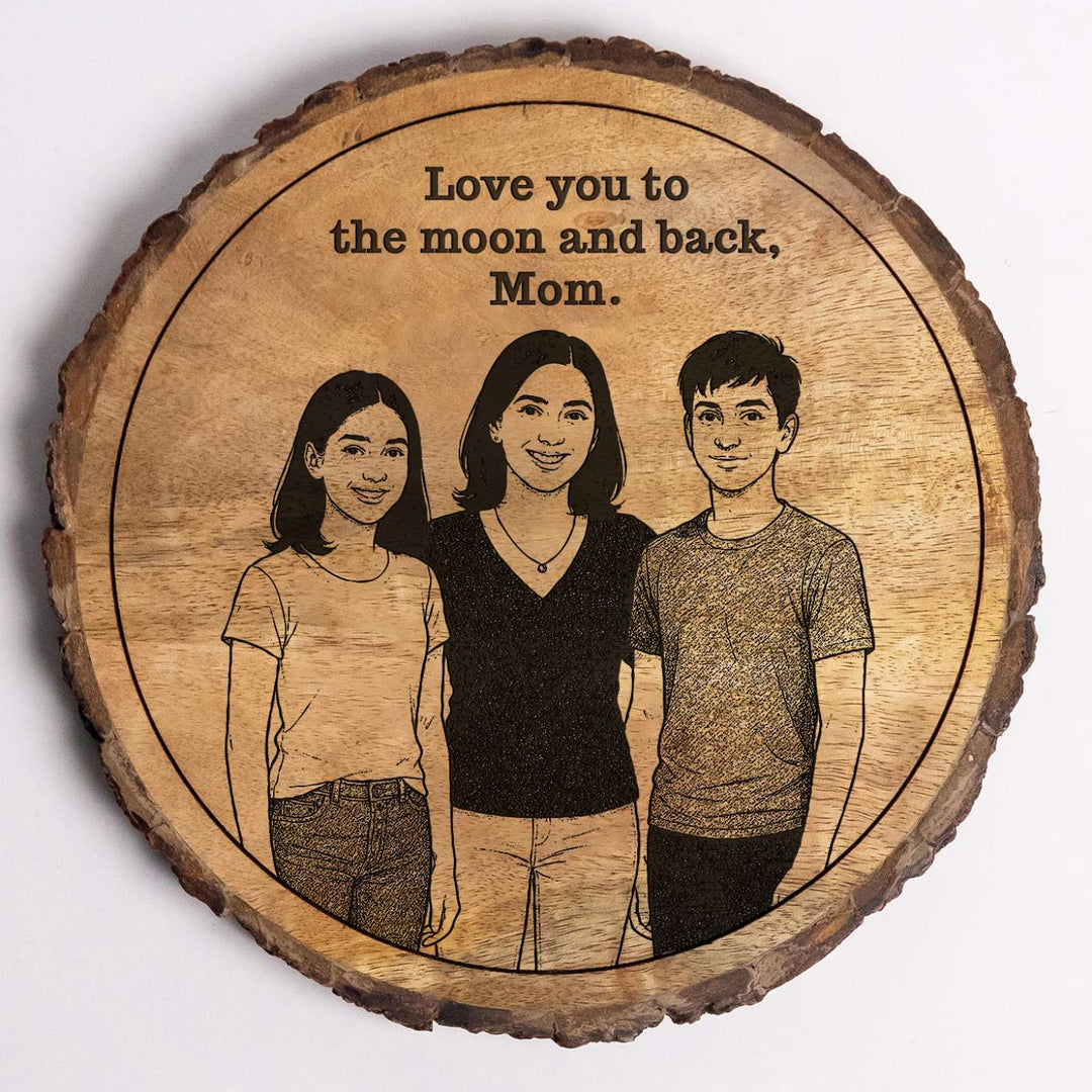 Personalized Hand Carved Engraved Mom And Children Theme Wooden Decorative Plaque