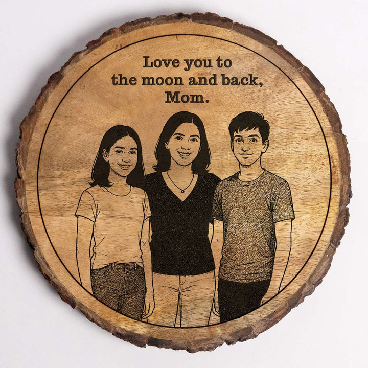 Personalized Hand Carved Engraved Mom And Children Theme Wooden Decorative Plaque