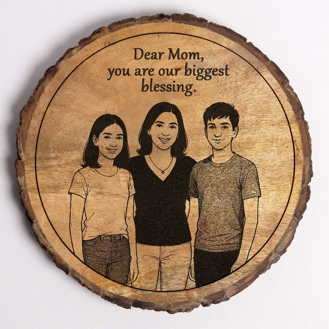 Personalized Hand Carved Engraved Mom And Children Theme Wooden Decorative Plaque