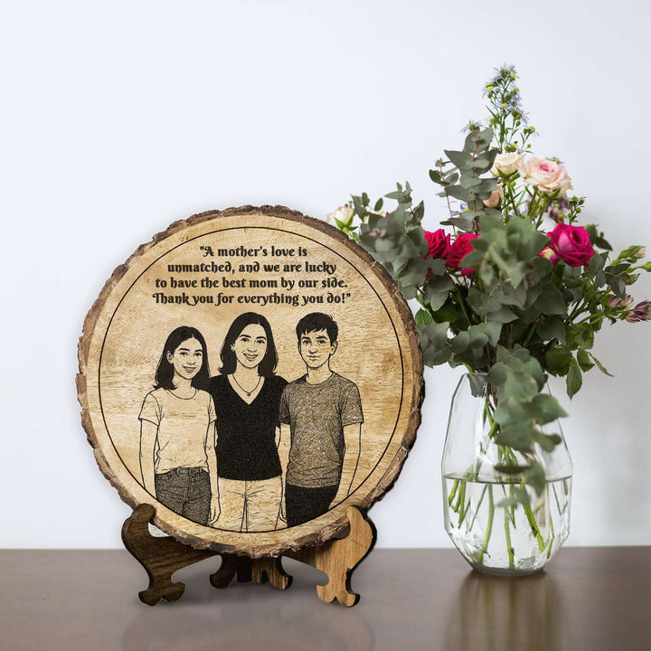 Personalized Hand Carved Engraved Mom And Children Theme Wooden Decorative Plaque