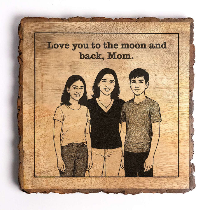 Personalized Hand Carved Engraved Mom And Children Theme Wooden Decorative Plaque