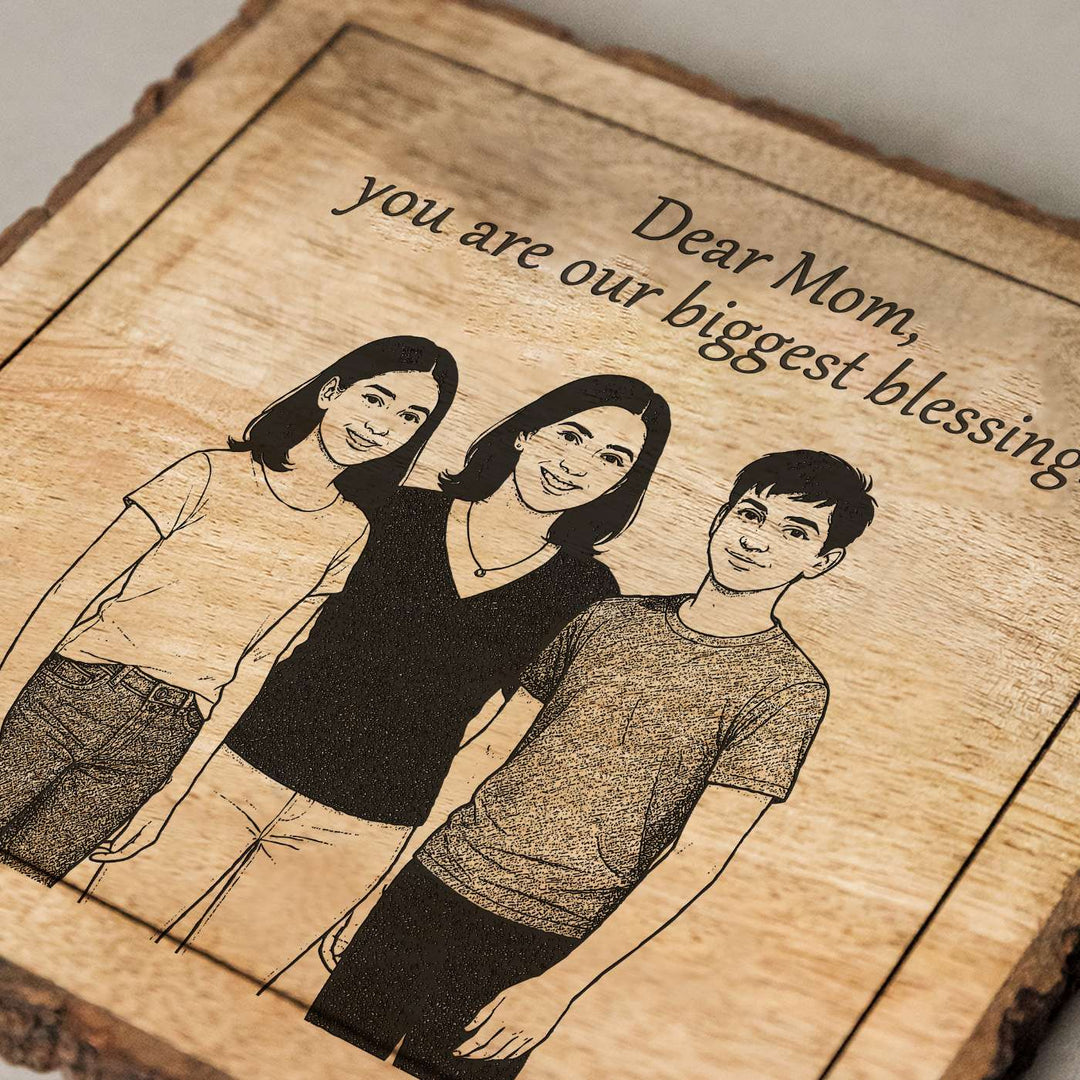 Personalized Hand Carved Engraved Mom And Children Theme Wooden Decorative Plaque