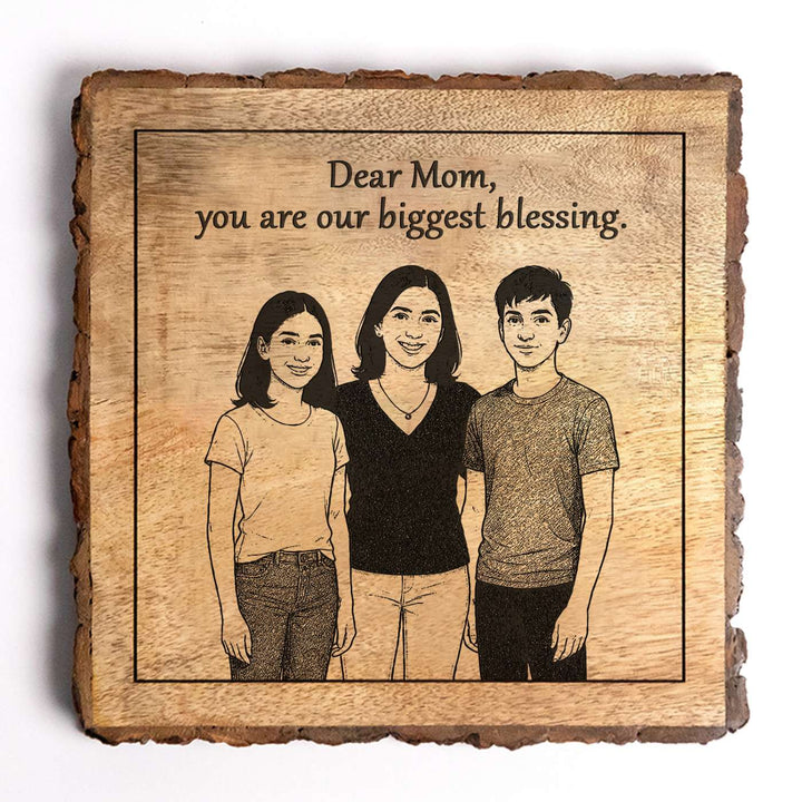 Personalized Hand Carved Engraved Mom And Children Theme Wooden Decorative Plaque