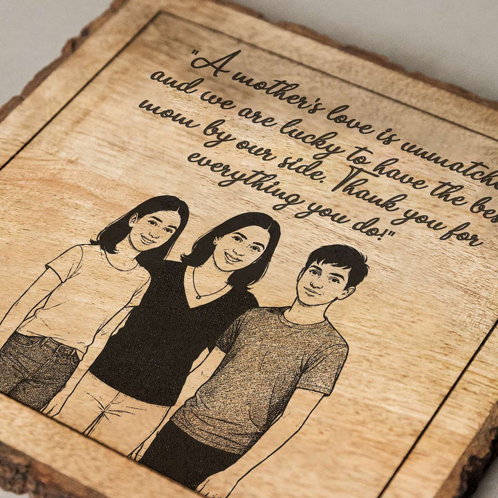 Personalized Hand Carved Engraved Mom And Children Theme Wooden Decorative Plaque