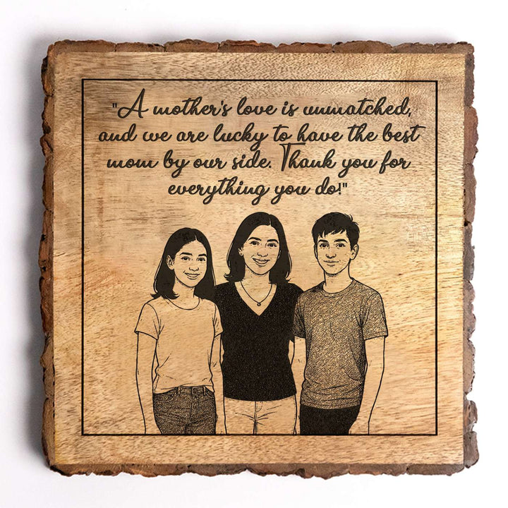 Personalized Hand Carved Engraved Mom And Children Theme Wooden Decorative Plaque