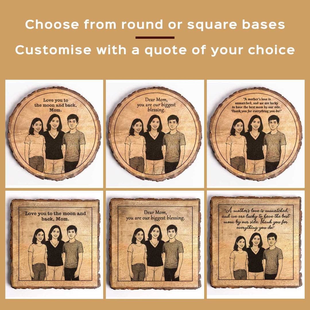 Personalized Hand Carved Engraved Mom And Children Theme Wooden Decorative Plaque