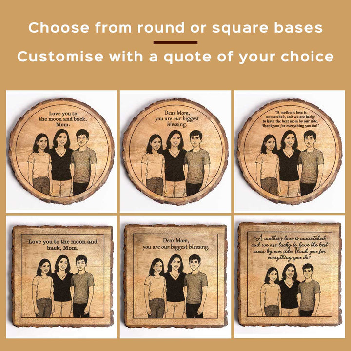 Personalized Hand Carved Engraved Mom And Children Theme Wooden Decorative Plaque