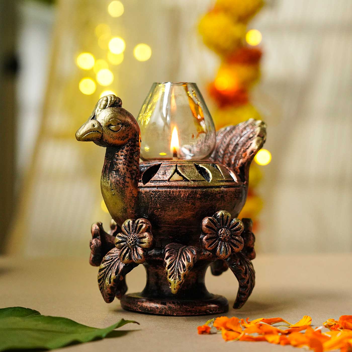 Buy Handmade Peacock Terracotta Akhand Jyot Diya / Oil Lamp Online