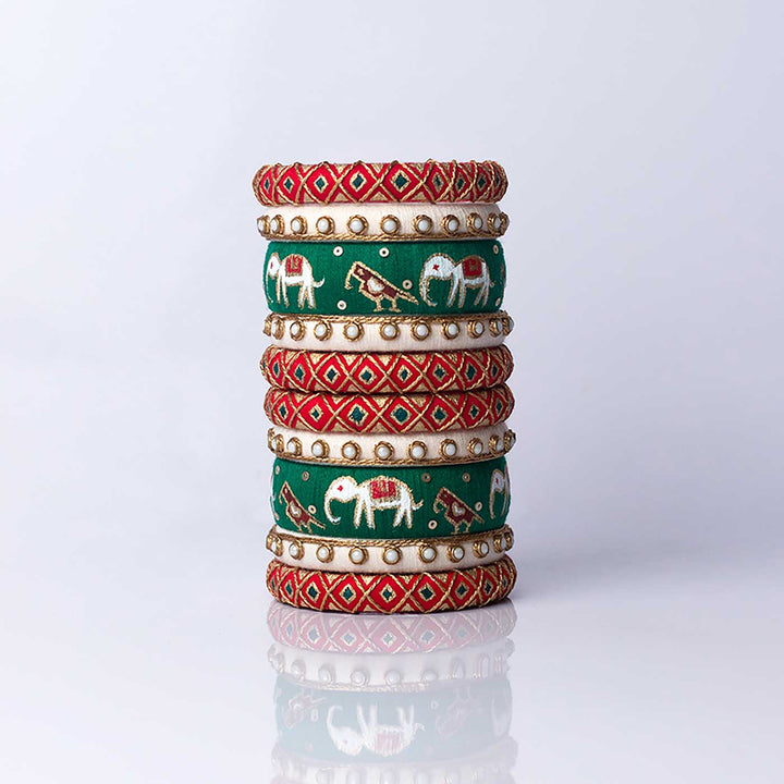 Multicolor Handpainted Hathisavari Embroidered Bangles | Set of 10