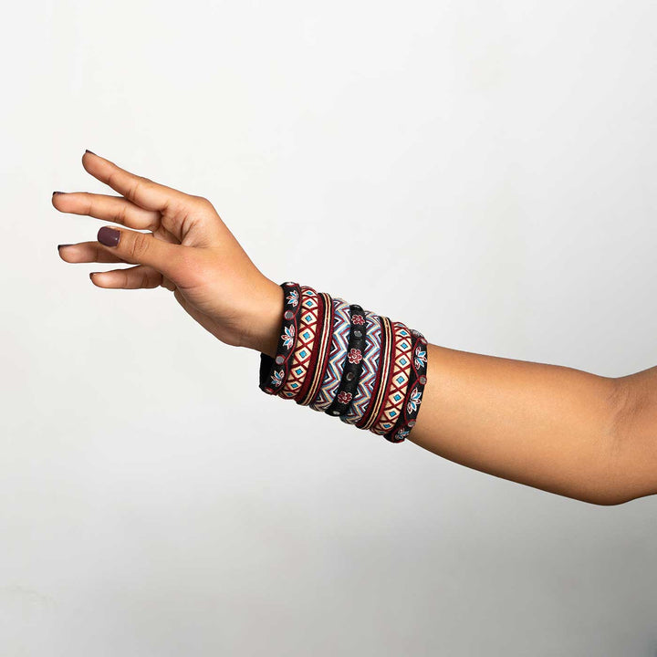 Multicolor Handpainted Kausika Embroidered Bangles | Set of 9