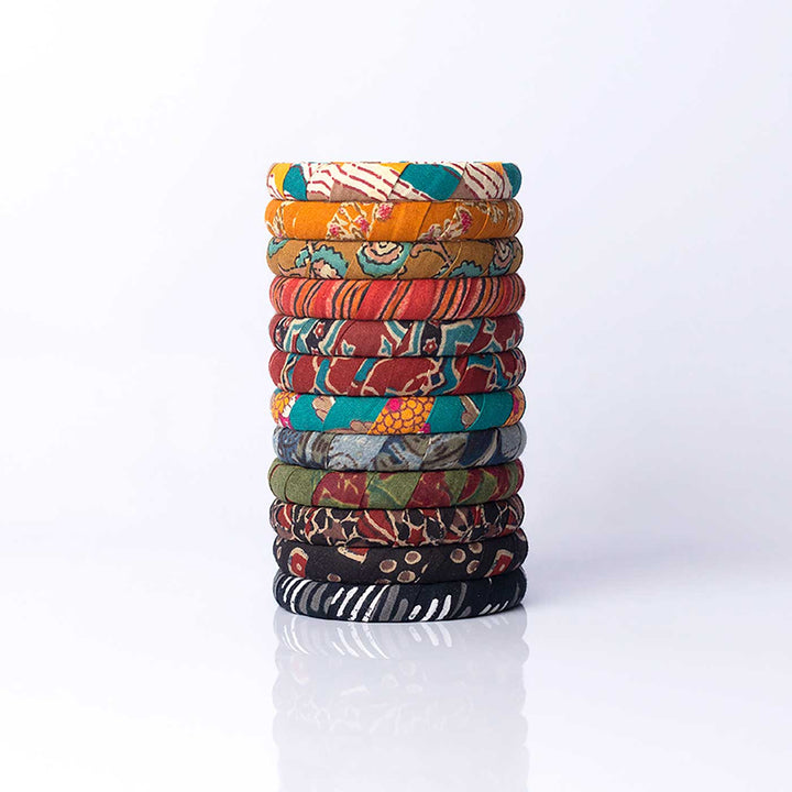 Multicolor Handcrafted Meraki Printed Cotton Bangles | Set of 12