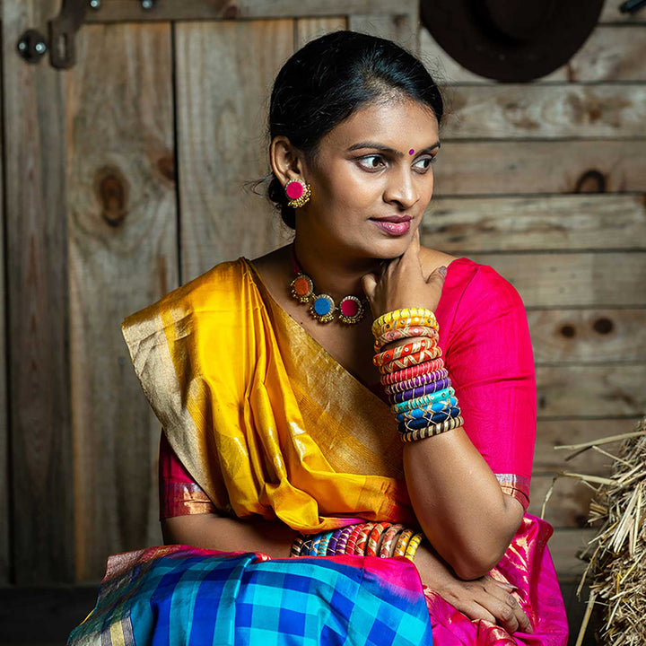 Multicolor Handcrafted Pearl Gotapatti Bangles | Set of 12