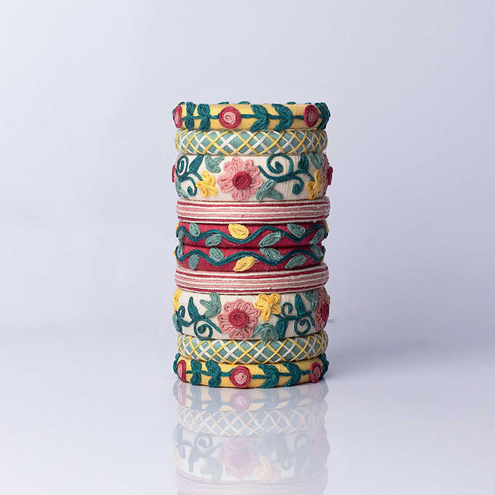 Multicolor Handcrafted Pushpavali Thread Bangles | Set of 10