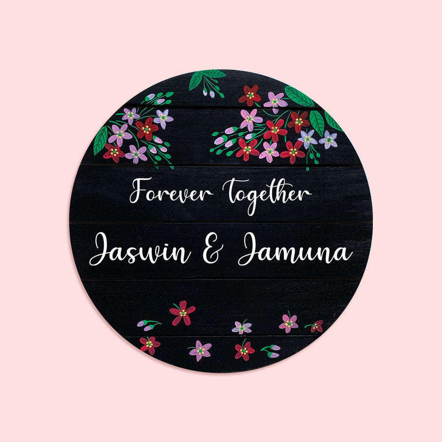 Hand Painted Floral Name Plate - Front View Showing Personalization