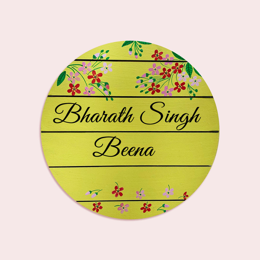 Hand Painted Floral Name Plate 2 - Front View with Floral Personalization