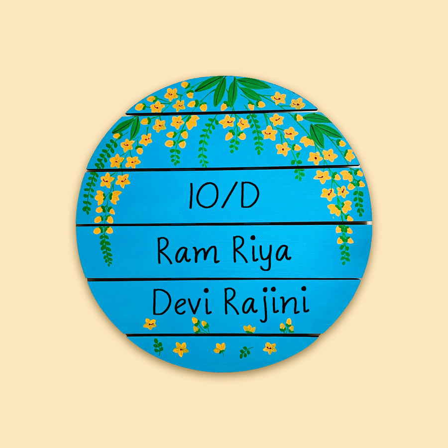 Round Hand Painted Madhubani Art Name Plate 8 - Front View with Name Personalization